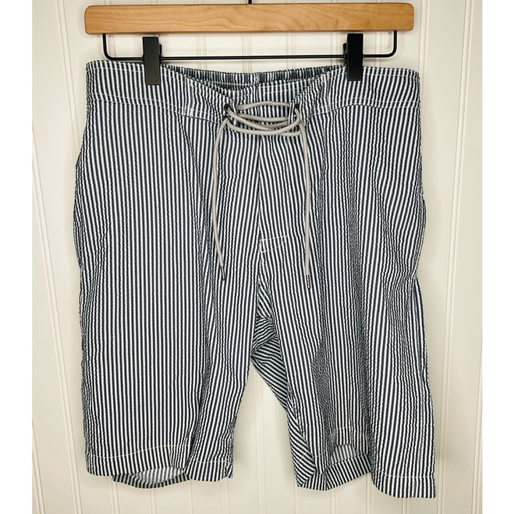 Men's Onia Striped kal Shorts Size L Blue/grey White stripes 8”